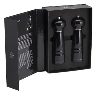 Cole & Mason Precision Windsor Midnight Black Gloss Beech Wood Salt & Pepper Mill Gift Set 180mm